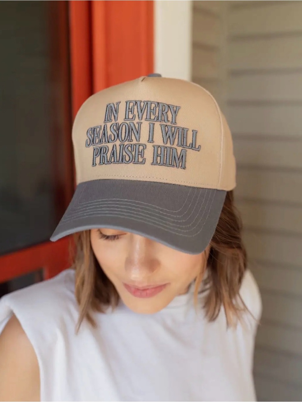 Embroidered Faith Baseball Cap - Beige & Gray